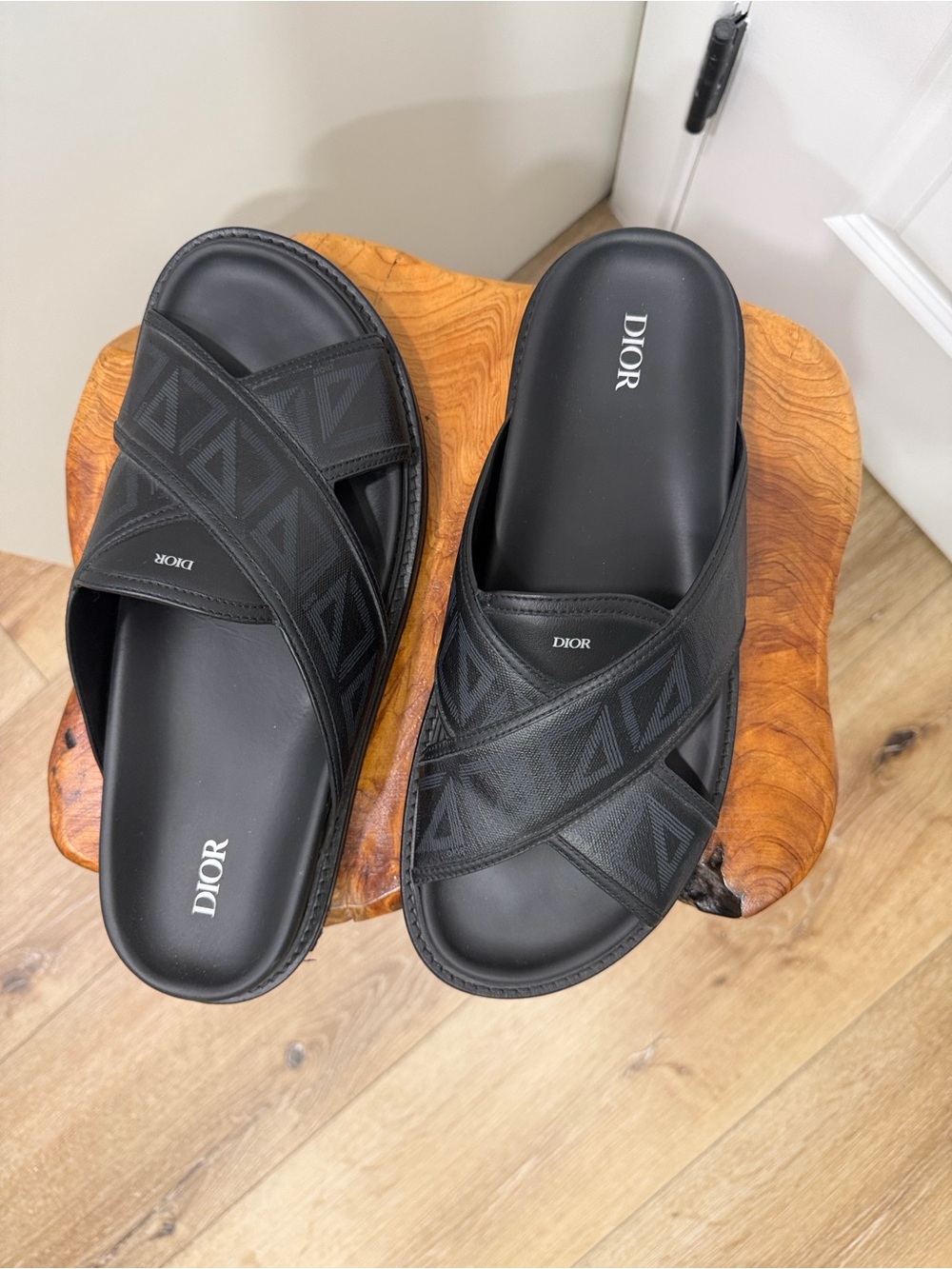 Dior Men's Black Crisscross Logo Slide Sandals